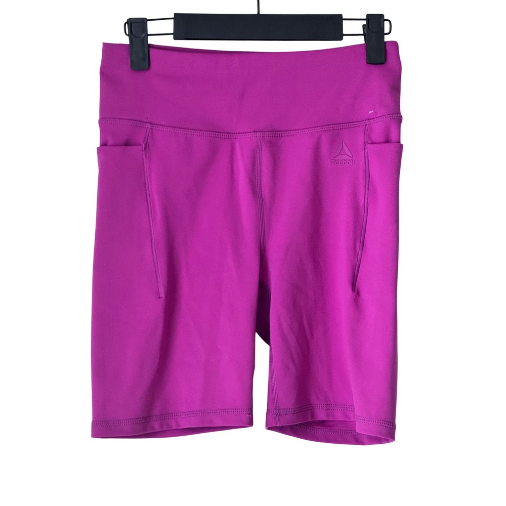 Reebok Womens High Waisted Magenta Purple Side Pocket Biker Shorts Small